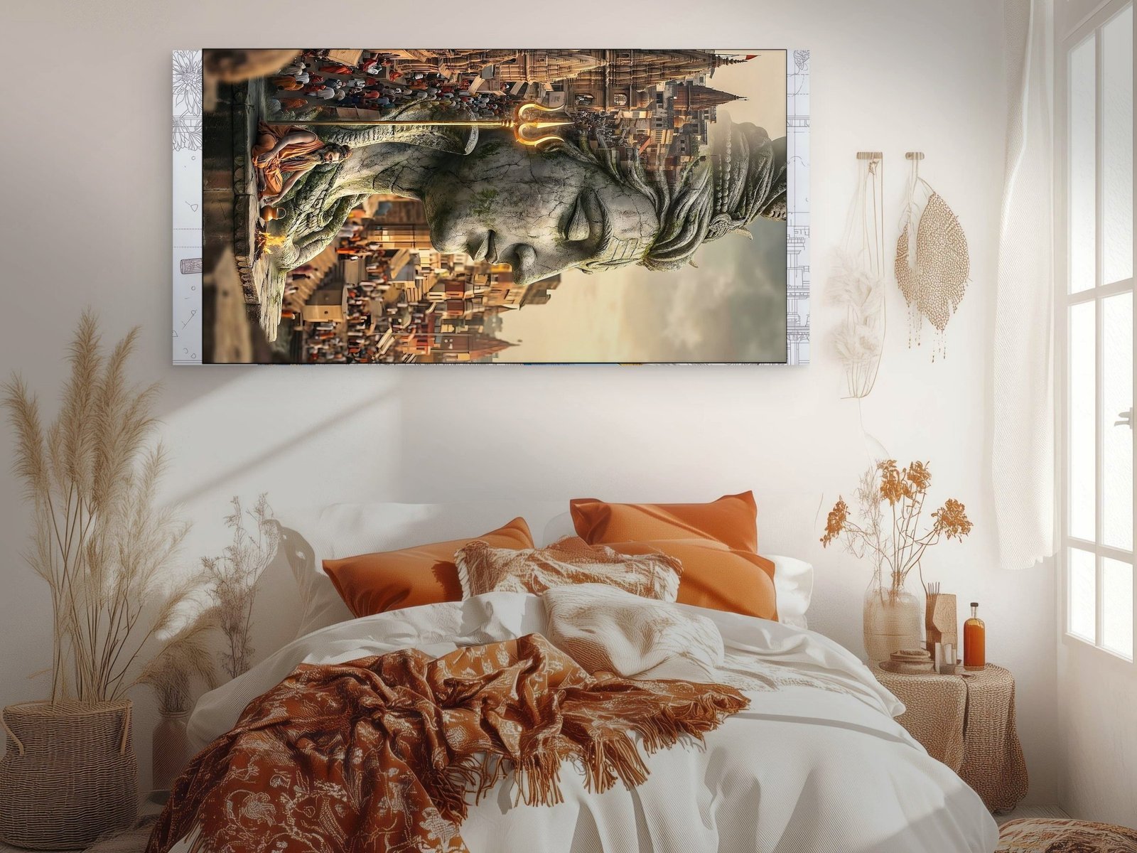 shiva of the ghats canvas wall art room mockup 3