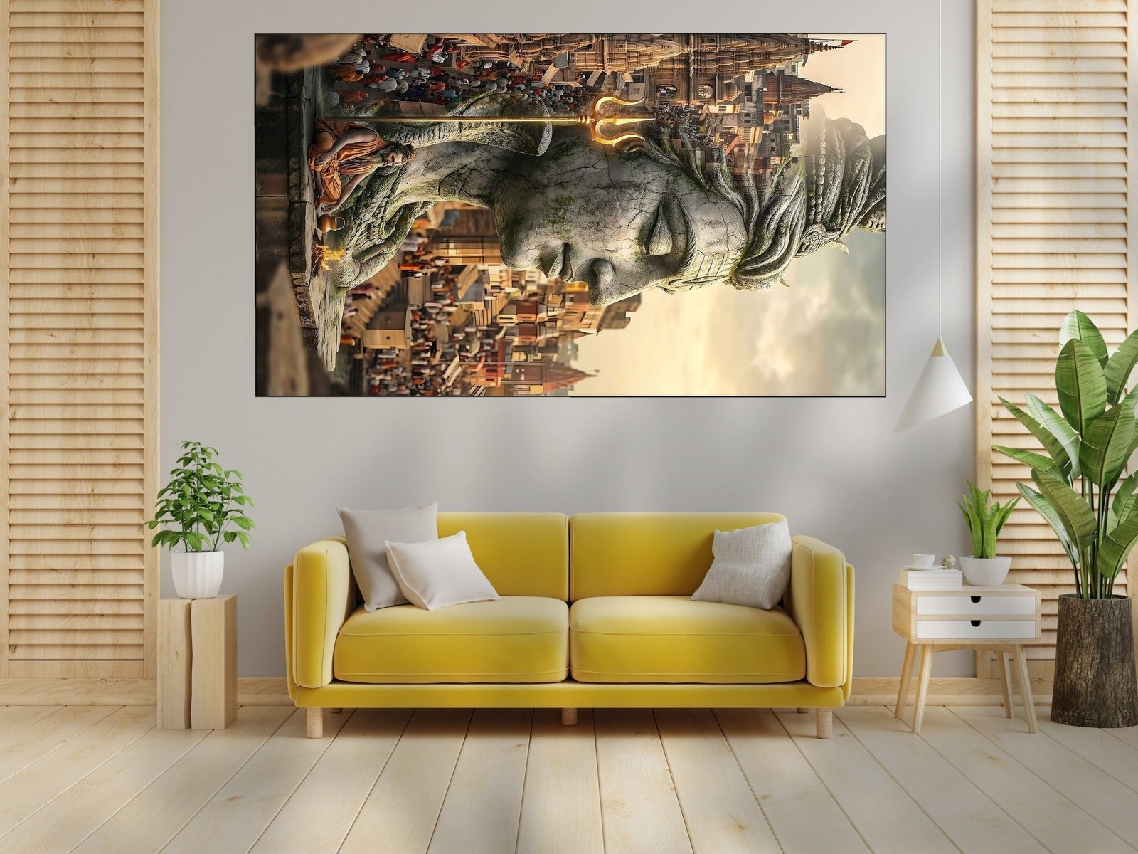 shiva of the ghats canvas wall art room mockup 4