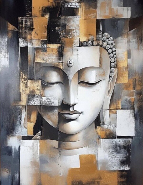 cubist buddha visage canvas wall art