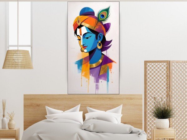 krishna minimal splash canvas wall art shown framed on a wall