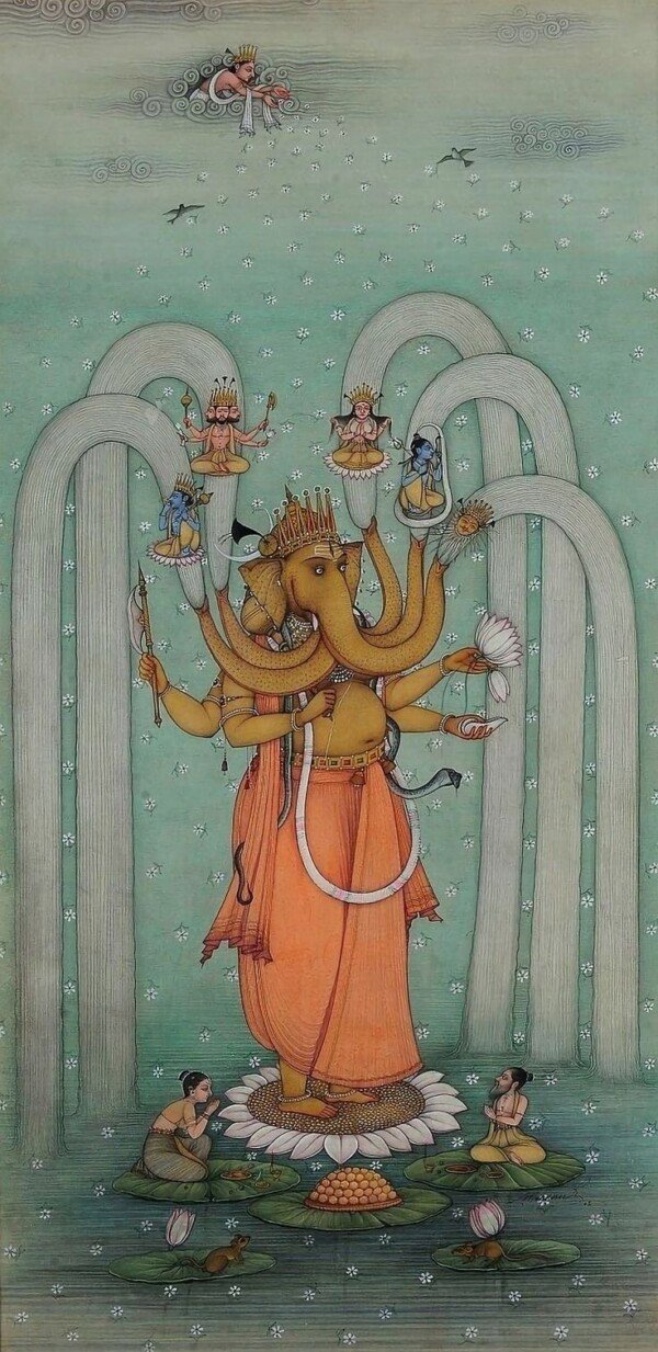 pichwai ganesha fountains canvas wall art