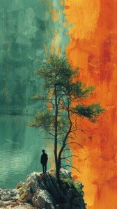 Lone Tree Between Worlds Canvas Wall Art 3x4 Feet – Floating Frame – Premium Digital Canvas Print – Living Room & गृह आध्यात्मिक दीवार सजावट