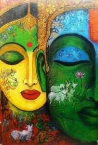 Twin Faces of Serenity Canvas Wall Art 3x4 Feet – Floating Frame – Premium Digital Canvas Print – Living Room & गृह आध्यात्मिक दीवार सजावट