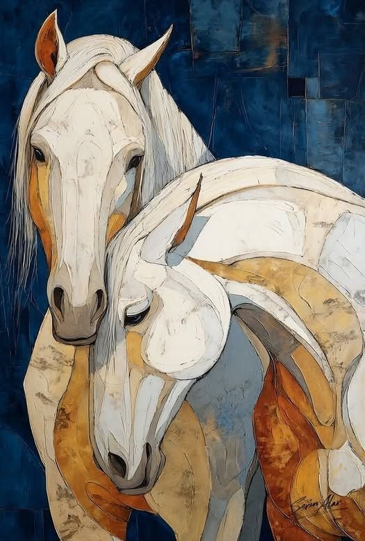 two horses cubist canvas wall art