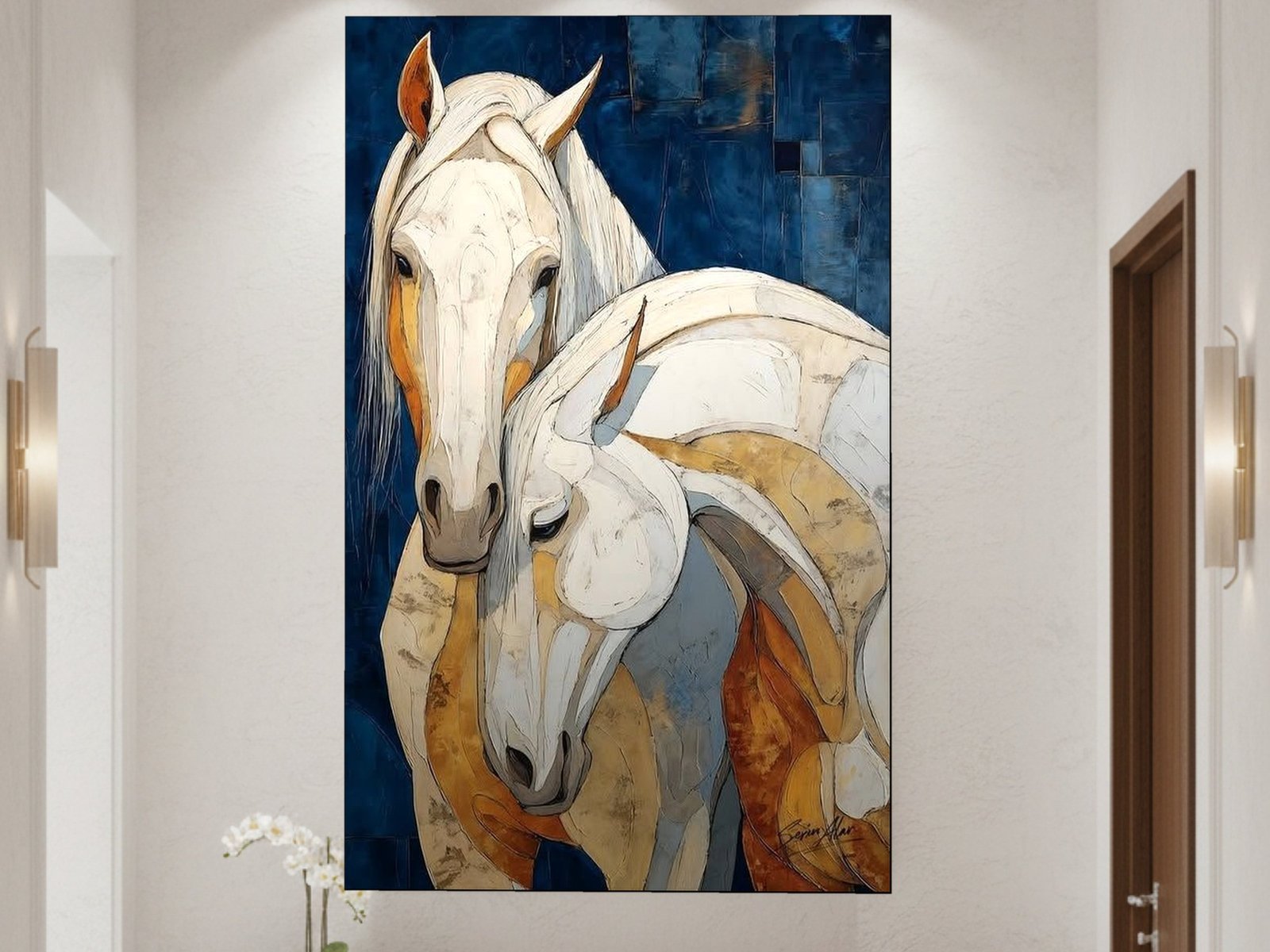 Two Horses Cubist canvas wall art placement