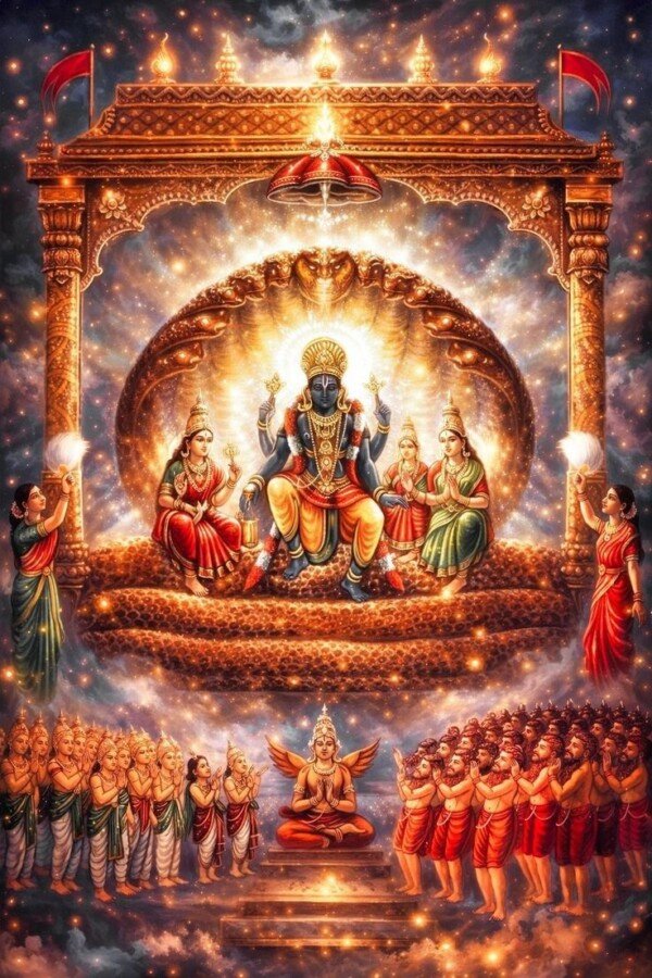 vaikuntha celestial court canvas wall art