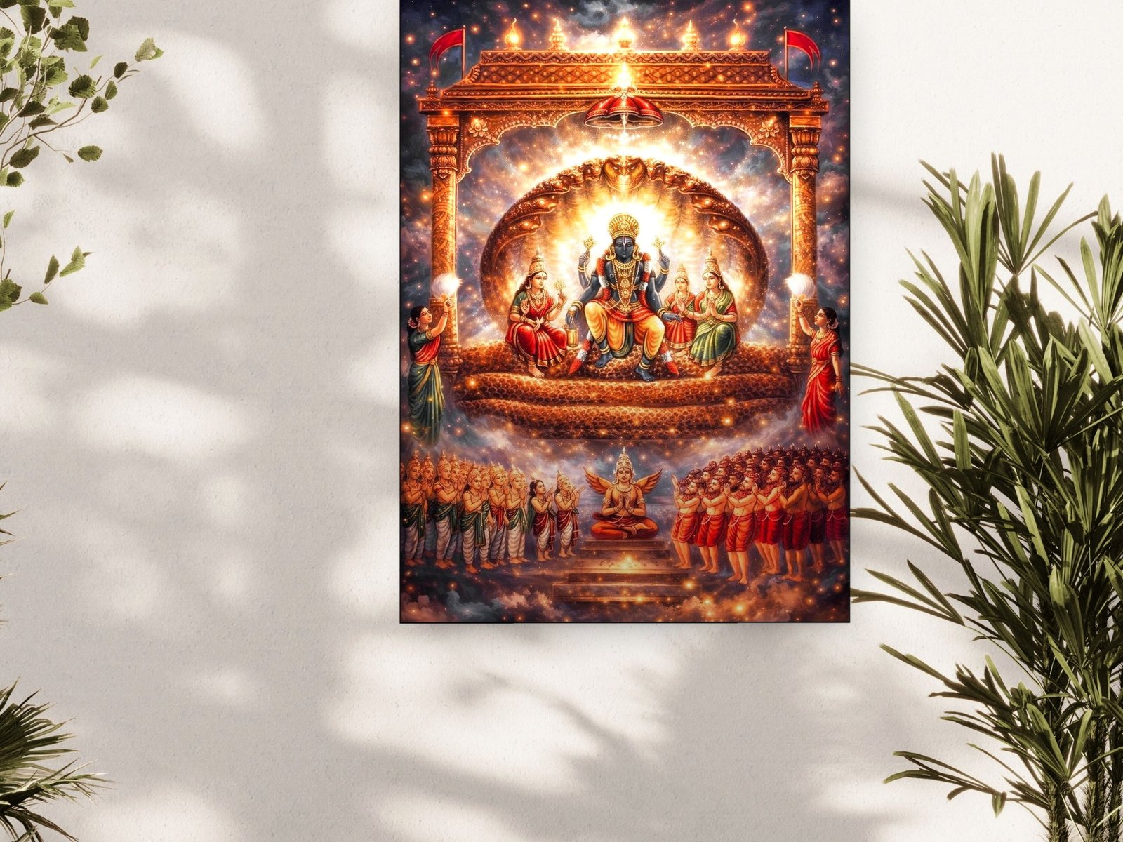 Vaikuntha Celestial Court framed canvas wall art