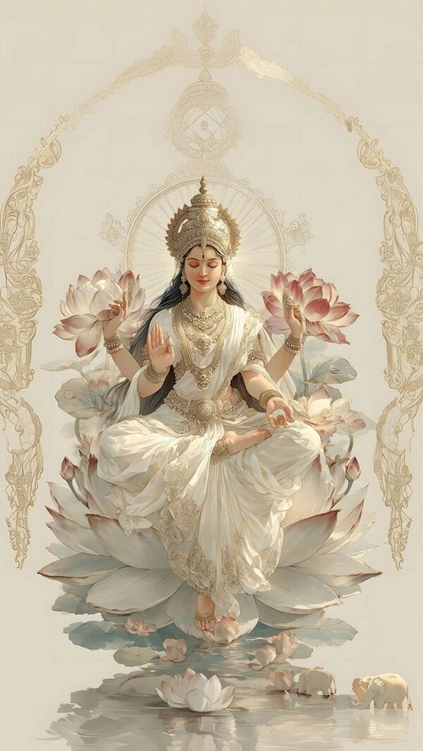 devi in white on lotus canvas wall art