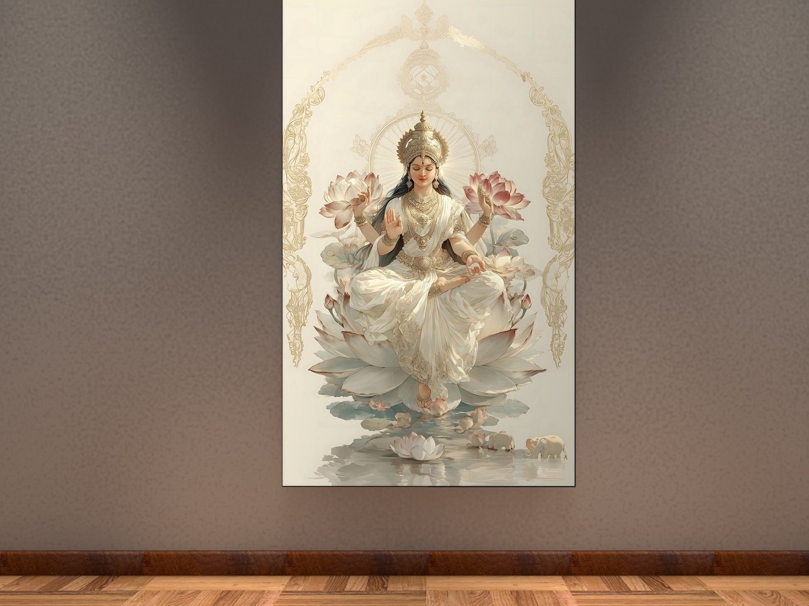 Devi in White on Lotus framed canvas wall art