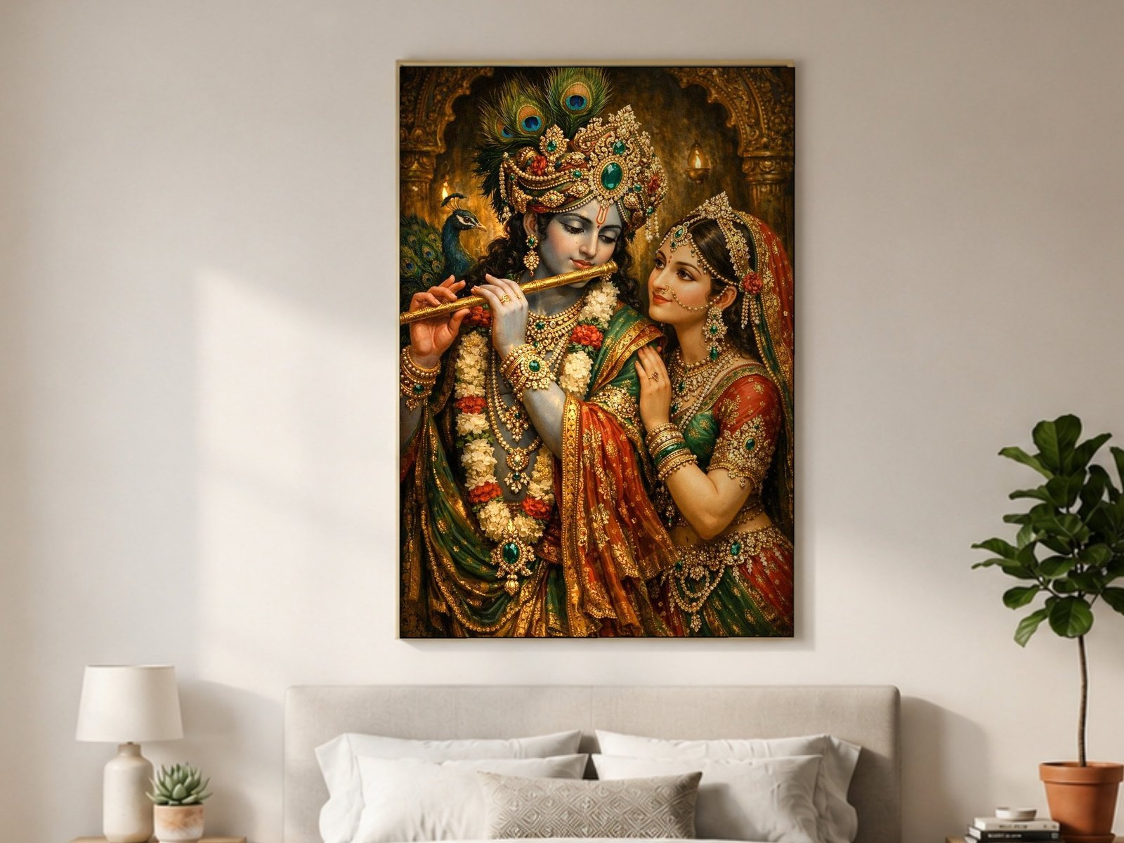 Radha Krishna Jeweled Duet canvas wall art placement