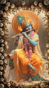 Krishna Floral Halo Canvas Wall Art 3x4 Feet – Floating Frame – Premium Digital Canvas Print – Living Room & Home Spiritual Wall Décor
