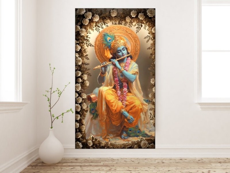 krishna floral halo canvas wall art shown framed on a wall