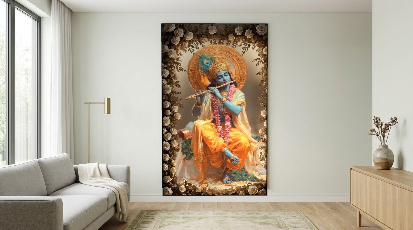 Krishna Floral Halo canvas wall art placement