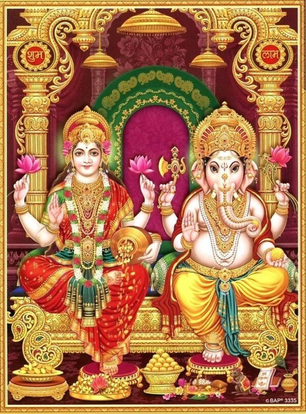 lakshmi ganesha throne canvas wall art