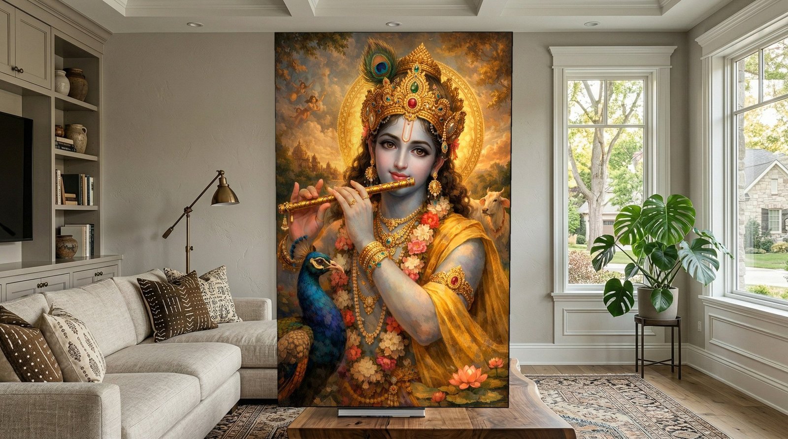 Krishna Peacock Serenade canvas wall art placement