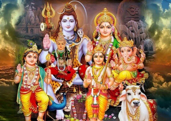 shiva parivar in clouds canvas wall art