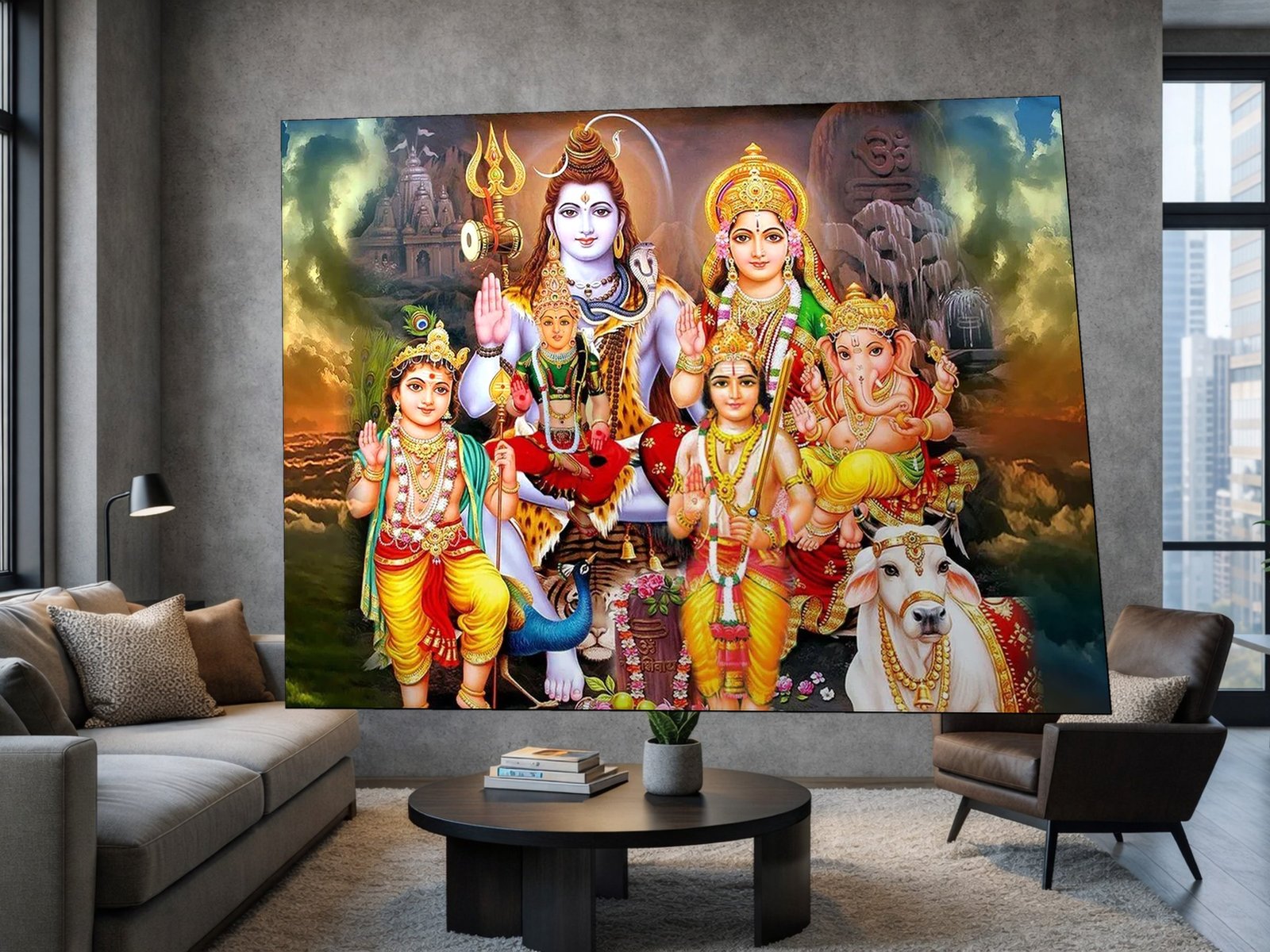 Shiva Parivar in Clouds canvas wall art placement