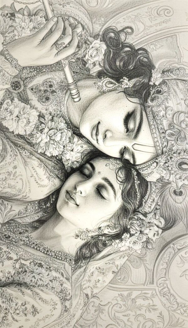radha krishna graphite duet canvas wall art