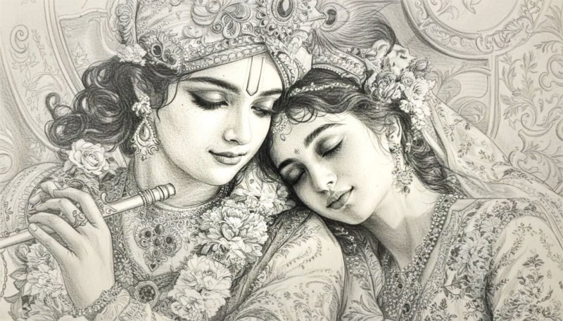 radha krishna graphite duet canvas wall art