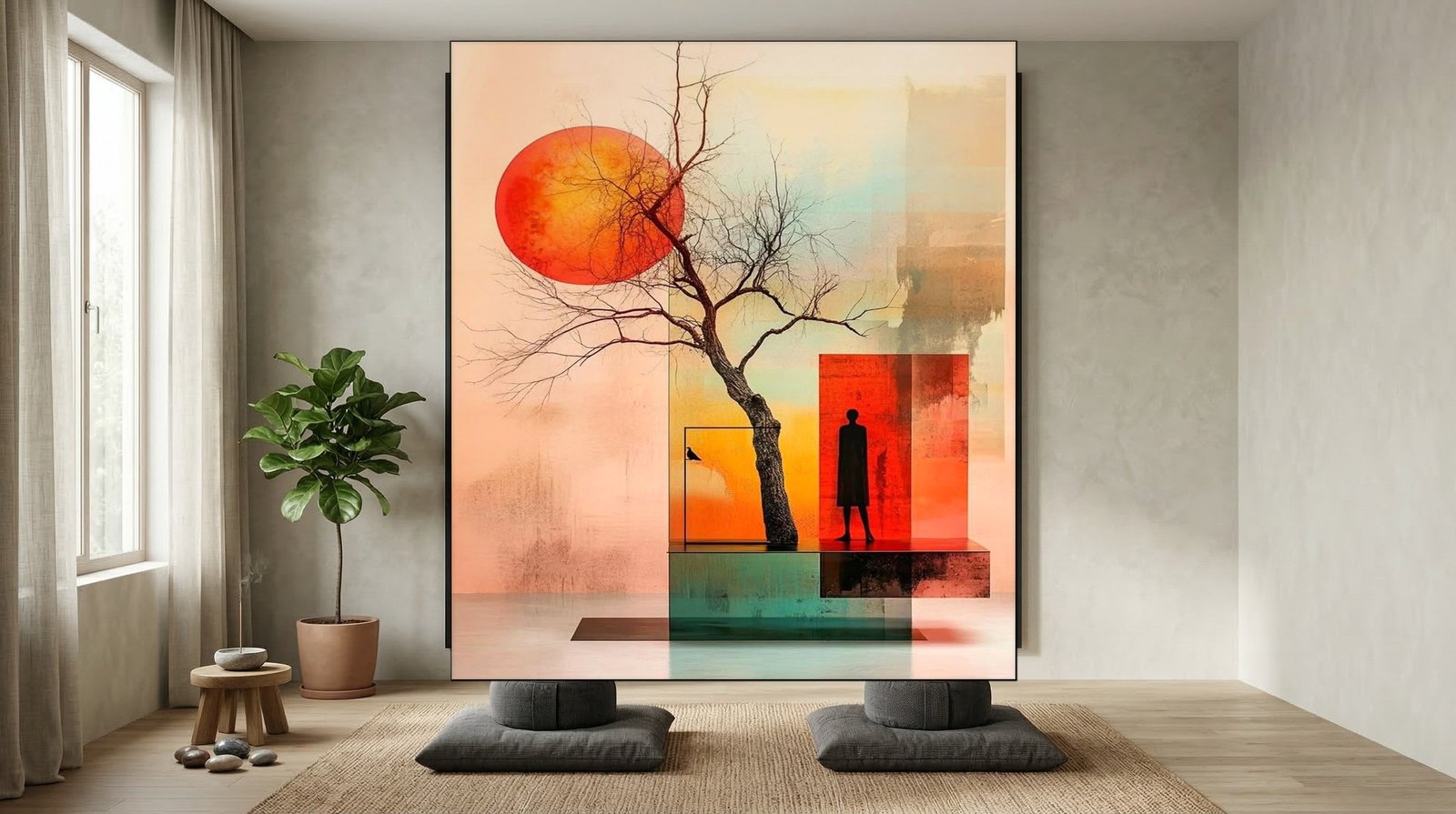 Red Sun Winter Tree canvas wall art placement