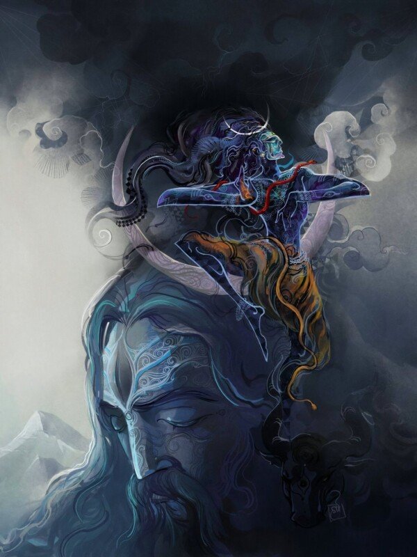 shiva smoke and trident canvas wall art