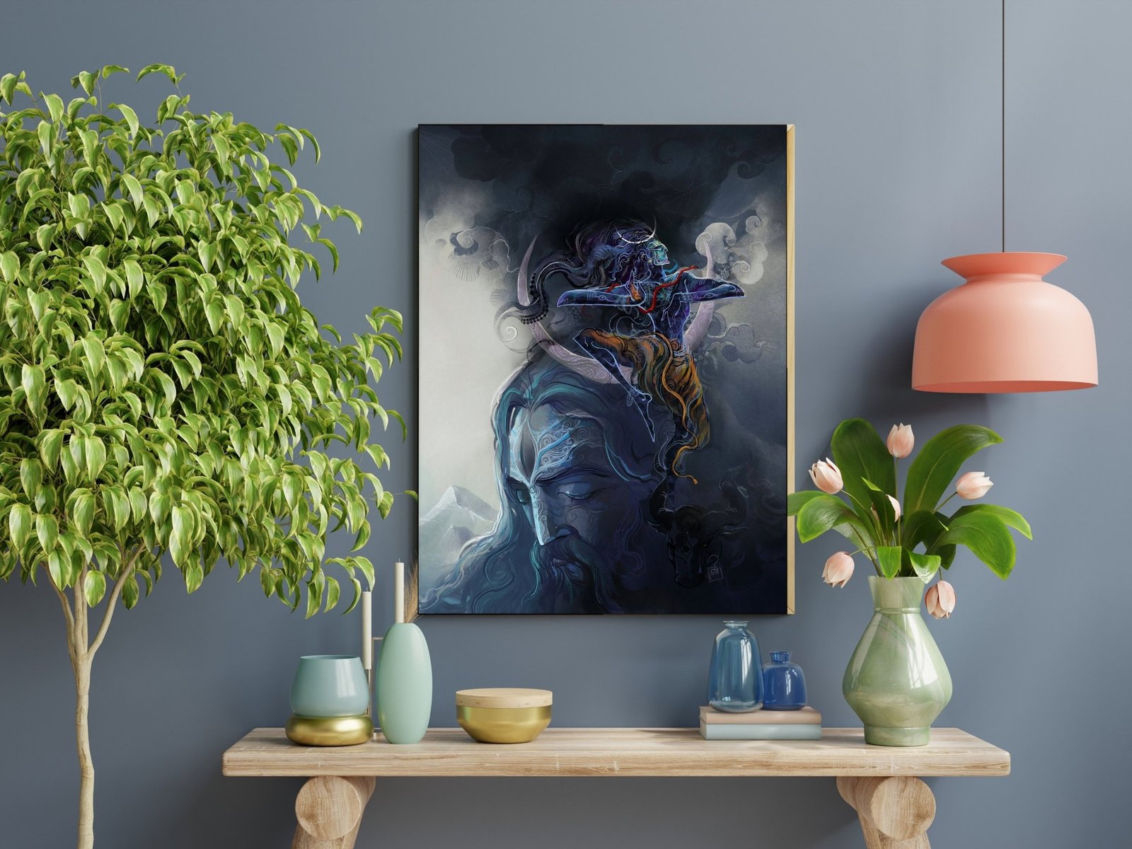 Shiva Smoke and Trident framed canvas wall art