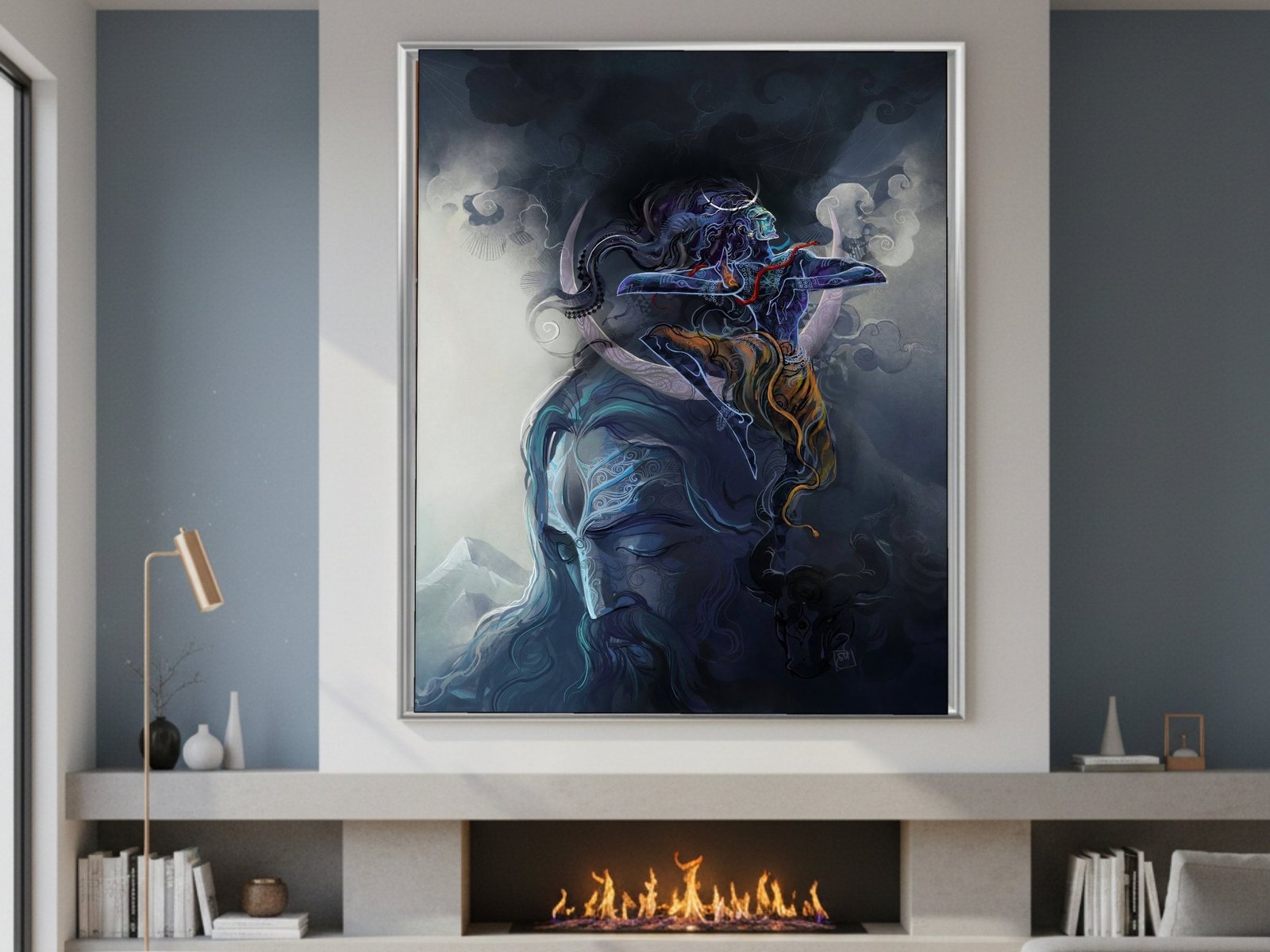 Shiva Smoke and Trident canvas wall art placement