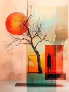 Red Sun Winter Tree Canvas Wall Art 3x4 Feet – Floating Frame – Premium Digital Canvas Print – Living Room & Home Spiritual Wall Décor