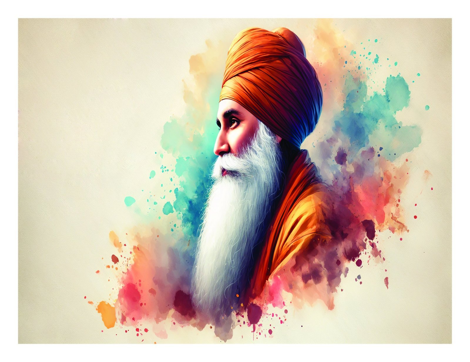 Guru Watercolor Splash Canvas Wall Art 3×4 Feet – Floating Frame – Premium Digital Canvas Print – Living Room & Home Spiritual Wall Décor
