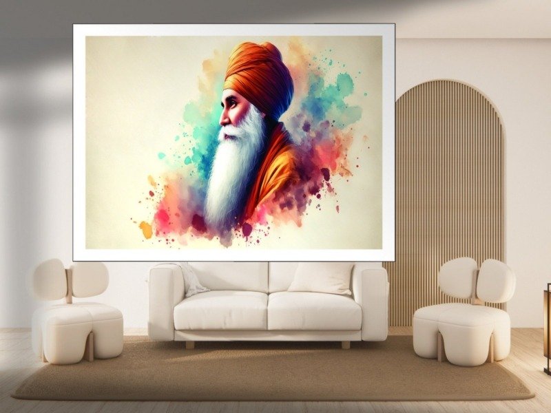 Guru Watercolor Splash Canvas Wall Art 3×4 Feet – Floating Frame – Premium Digital Canvas Print – Living Room & Home Spiritual Wall Décor