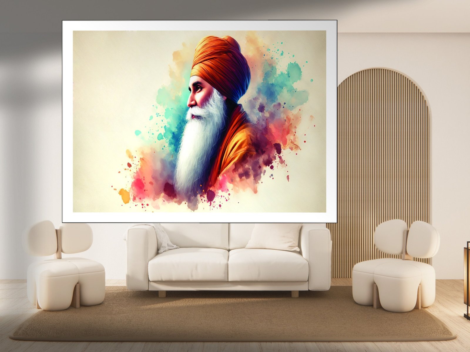 Guru Watercolor Splash Canvas Wall Art 3×4 Feet – Floating Frame – Premium Digital Canvas Print – Living Room & Home Spiritual Wall Décor