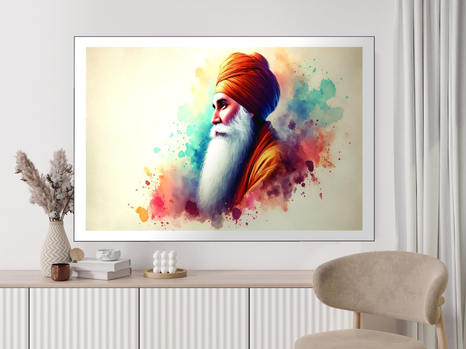 Guru Watercolor Splash Canvas Wall Art 3×4 Feet – Floating Frame – Premium Digital Canvas Print – Living Room & Home Spiritual Wall Décor