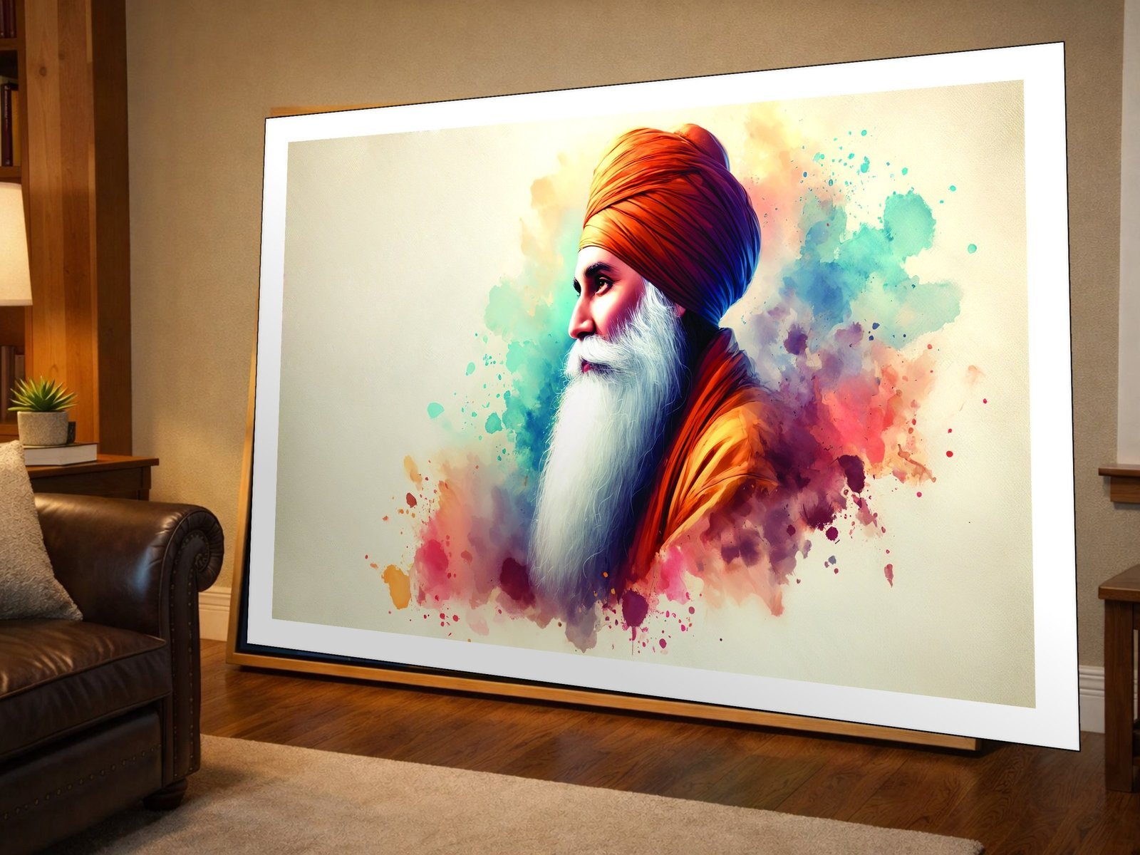 Guru Watercolor Splash Canvas Wall Art 3×4 Feet – Floating Frame – Premium Digital Canvas Print – Living Room & Home Spiritual Wall Décor