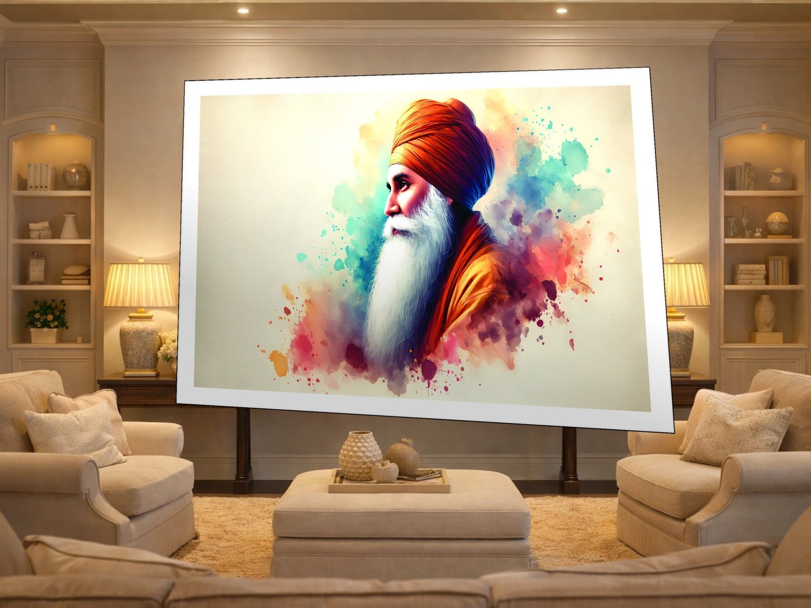 Guru Watercolor Splash Canvas Wall Art 3×4 Feet – Floating Frame – Premium Digital Canvas Print – Living Room & Home Spiritual Wall Décor
