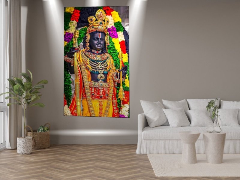 Ram Lalla in Garlands Canvas Wall Art 3×4 Feet – Floating Frame – Premium Digital Canvas Print – Living Room & Home Spiritual Wall Décor