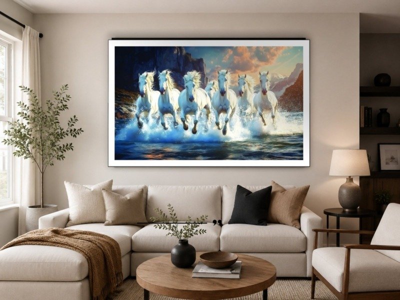 Seven Horses Ocean Run Canvas Wall Art 3×4 Feet – Floating Frame – Premium Digital Canvas Print – Living Room & Home Spiritual Wall Décor