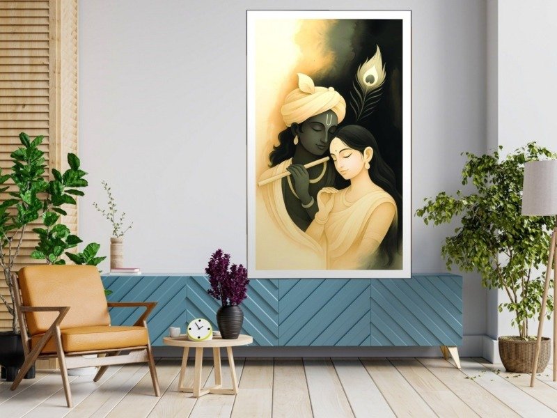 Radha Krishna Love Canvas Wall Art – 36×48 Inch Romantic Divine Couple Painting – Digital Canvas Print