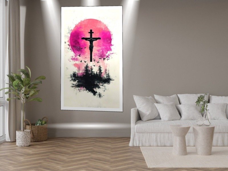Crucifixion Scene Canvas Wall Art 3×4 Feet – Floating Frame – Premium Digital Canvas Print – Living Room & Home Spiritual Wall Décor