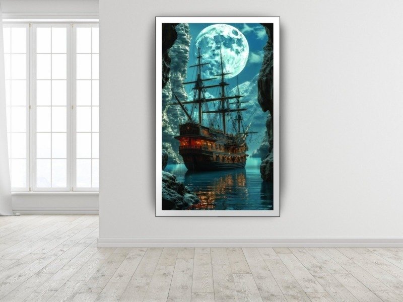 Moonlit Sailing Adventure Canvas Wall Art 3×4 Feet – Floating Frame – Premium Digital Canvas Print – Living Room & Home Spiritual Wall Décor