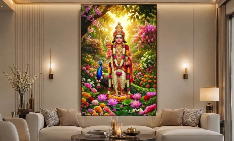Murugan Flower Garden Canvas Wall Art 3×4 Feet – Floating Frame – Premium Digital Canvas Print – Living Room & Home Spiritual Wall Décor