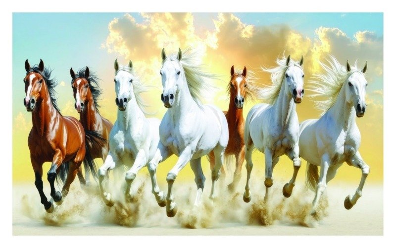 Seven Horses Sky Run Canvas Wall Art 3×4 Feet – Floating Frame – Premium Digital Canvas Print – Living Room & Home Spiritual Wall Décor