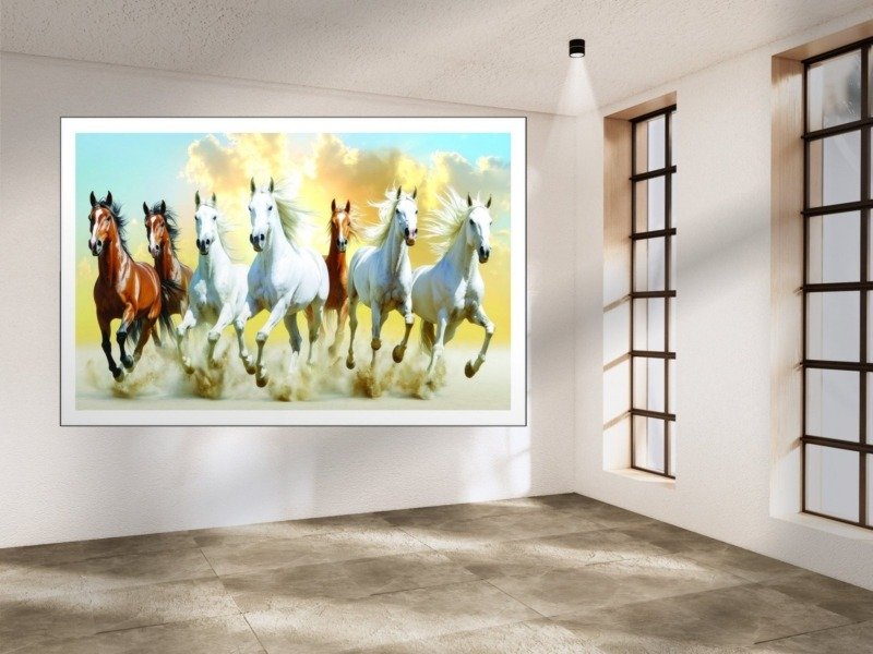 Seven Horses Sky Run Canvas Wall Art 3×4 Feet – Floating Frame – Premium Digital Canvas Print – Living Room & Home Spiritual Wall Décor