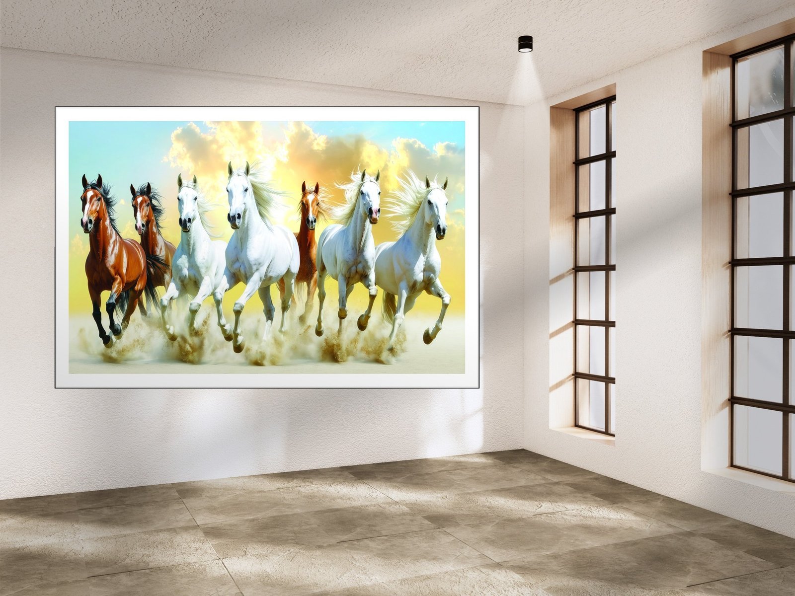 Seven Horses Sky Run Canvas Wall Art 3×4 Feet – Floating Frame – Premium Digital Canvas Print – Living Room & Home Spiritual Wall Décor