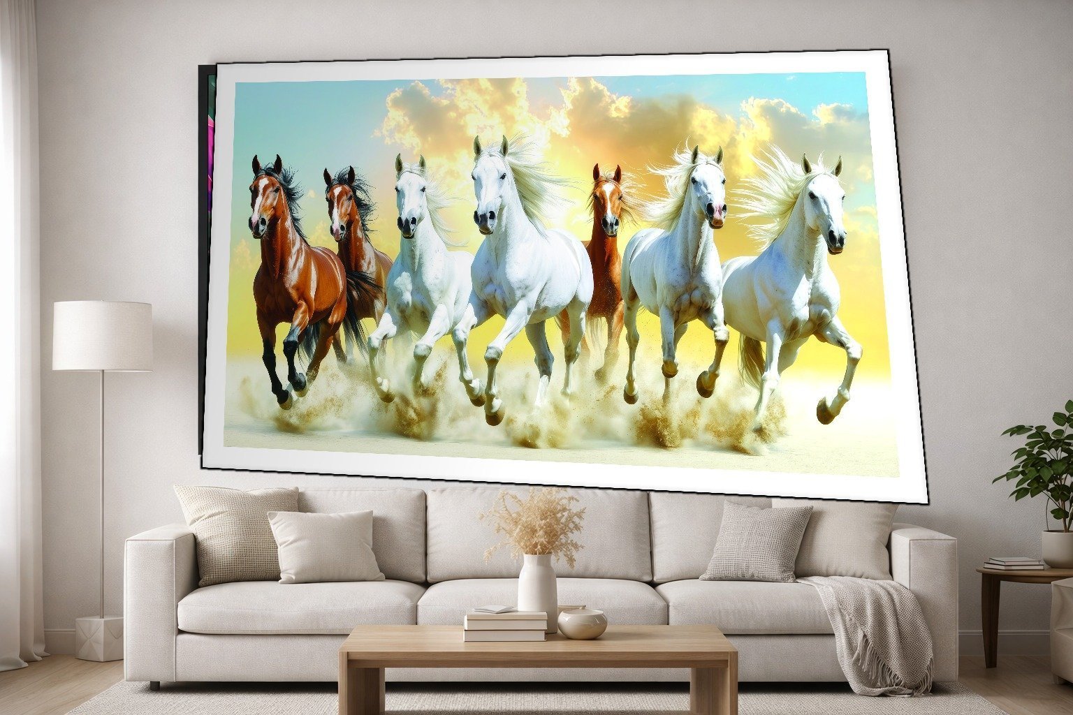 Seven Horses Sky Run Canvas Wall Art 3×4 Feet – Floating Frame – Premium Digital Canvas Print – Living Room & Home Spiritual Wall Décor