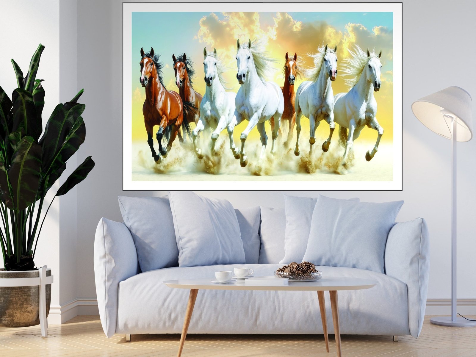 Seven Horses Sky Run Canvas Wall Art 3×4 Feet – Floating Frame – Premium Digital Canvas Print – Living Room & Home Spiritual Wall Décor