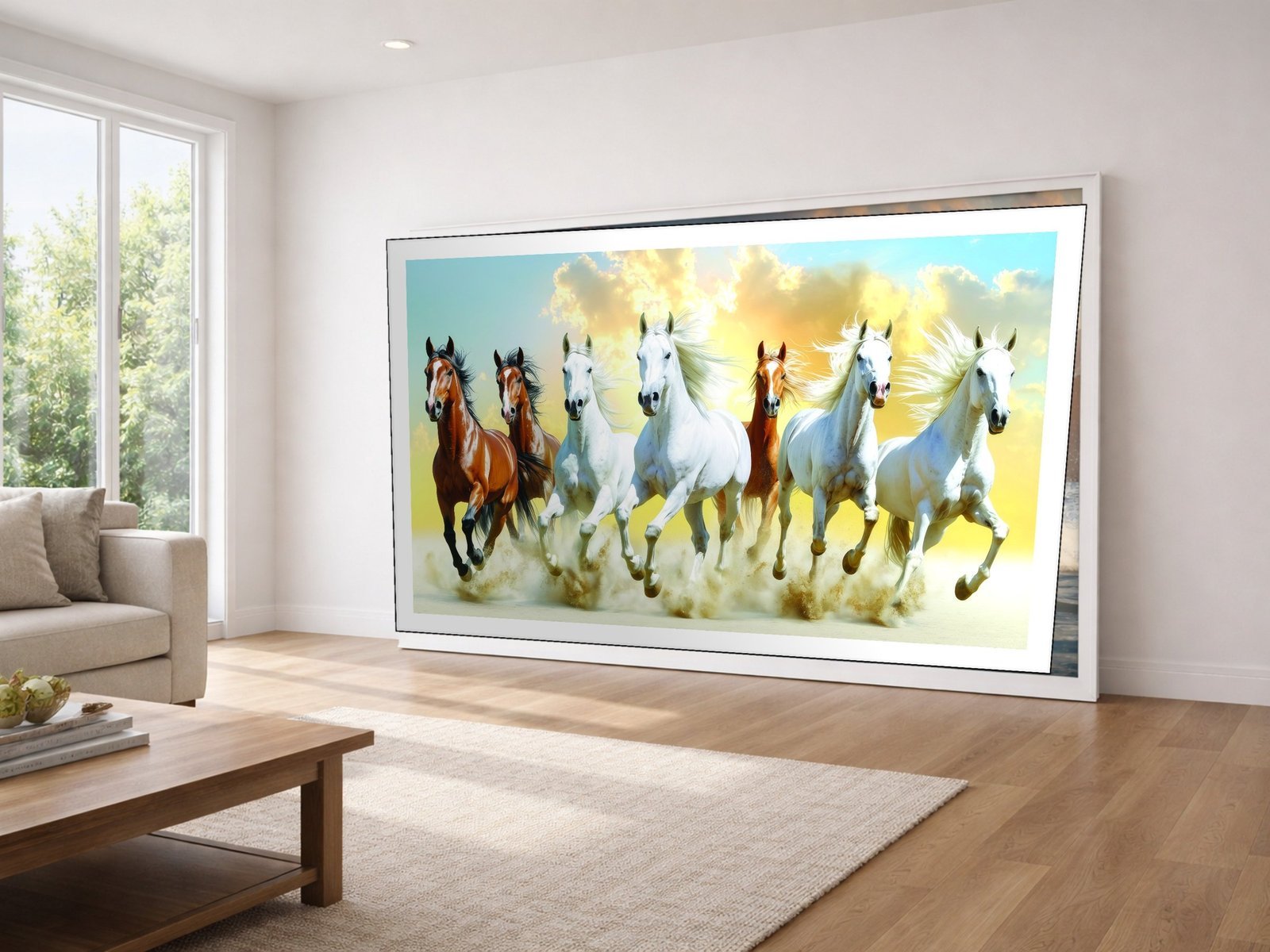 Seven Horses Sky Run Canvas Wall Art 3×4 Feet – Floating Frame – Premium Digital Canvas Print – Living Room & Home Spiritual Wall Décor