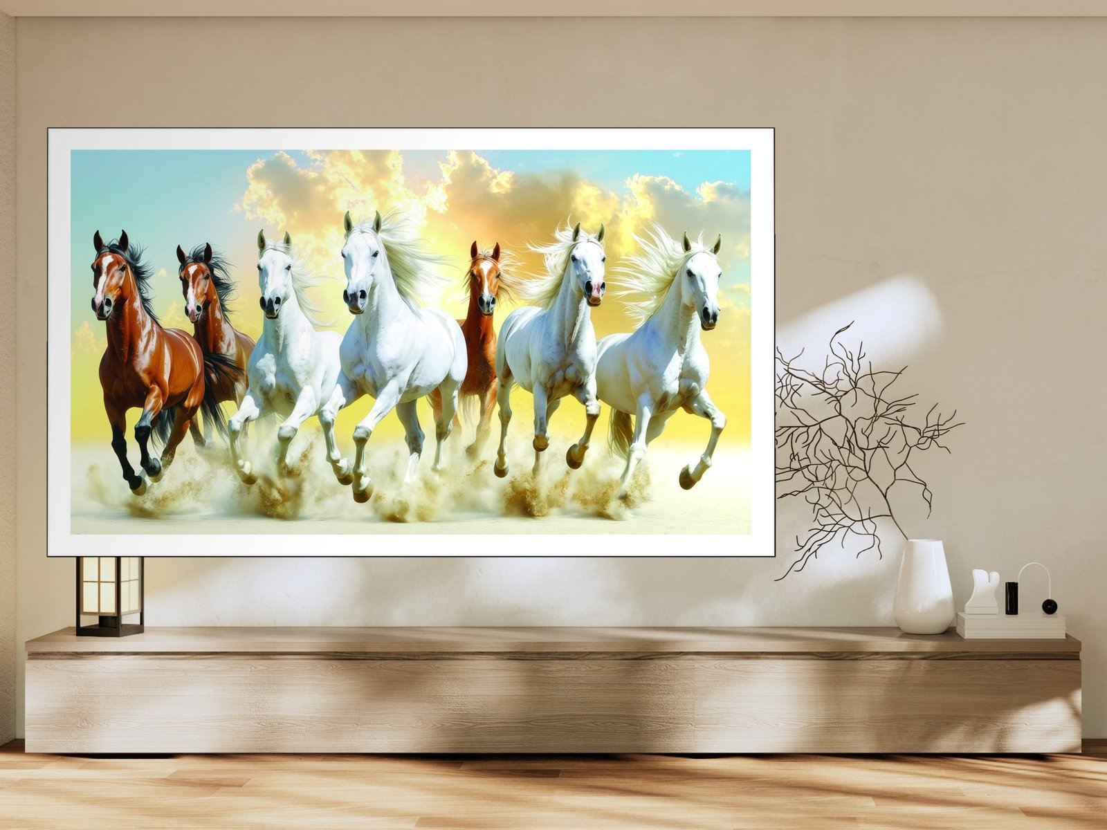 Seven Horses Sky Run Canvas Wall Art 3×4 Feet – Floating Frame – Premium Digital Canvas Print – Living Room & Home Spiritual Wall Décor