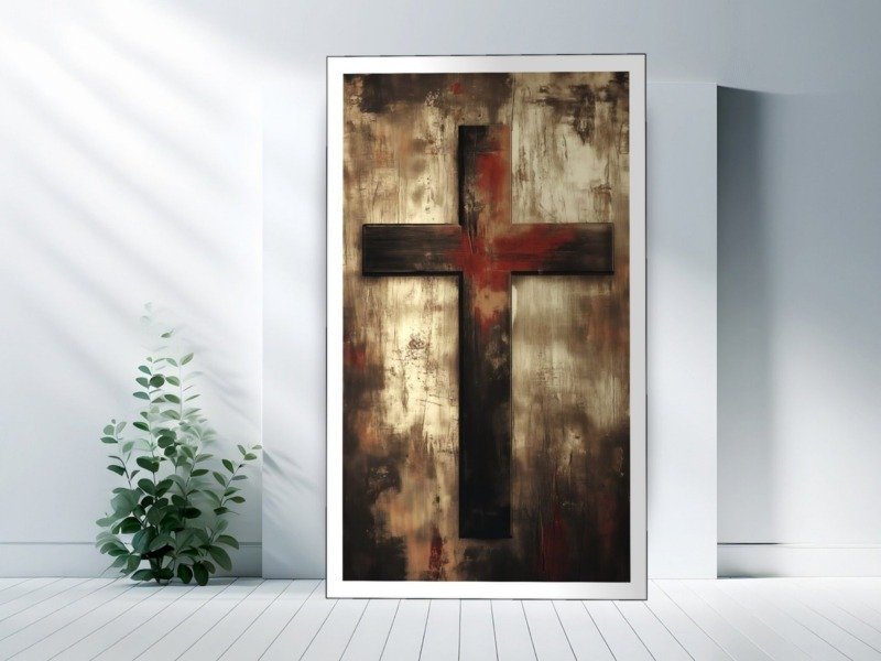 Cross of Faith Canvas Wall Art 3×4 Feet – Floating Frame – Premium Digital Canvas Print – Living Room & Home Spiritual Wall Décor