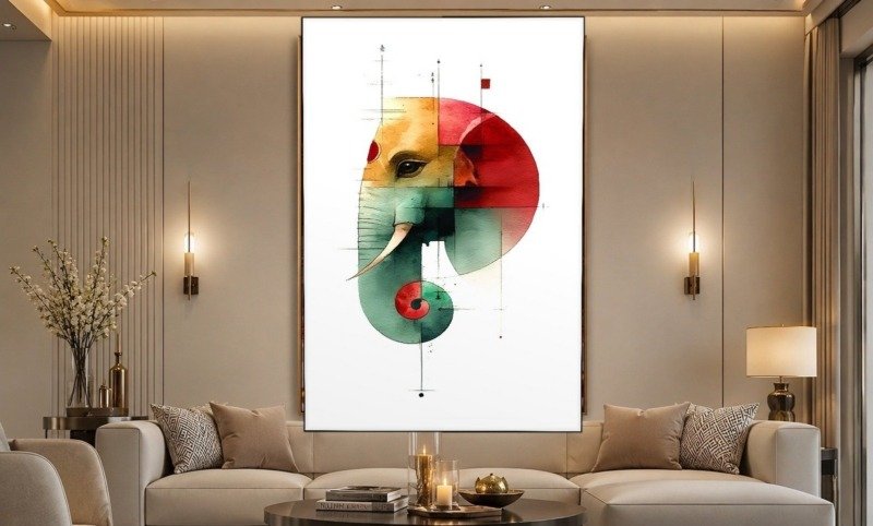 Geometric Elephant Canvas Wall Art 3×4 Feet – Floating Frame – Premium Digital Canvas Print – Living Room & Home Spiritual Wall Décor