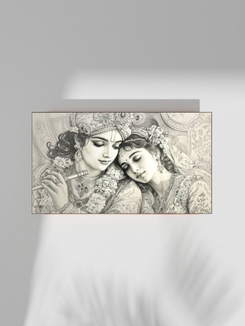 Radha Krishna Graphite Duet Canvas Wall Art 3×4 Feet – Floating Frame – Premium Digital Canvas Print – Living Room & Home Spiritual Wall Décor